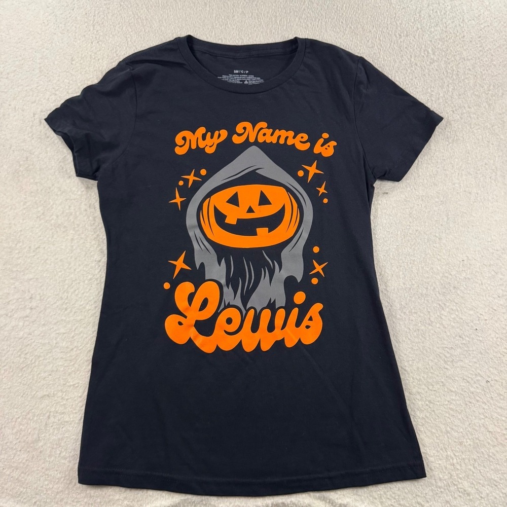 Mad Engine Lewis the Pumpkin TShirt Women Small Black Halloween Spooky Baby Doll